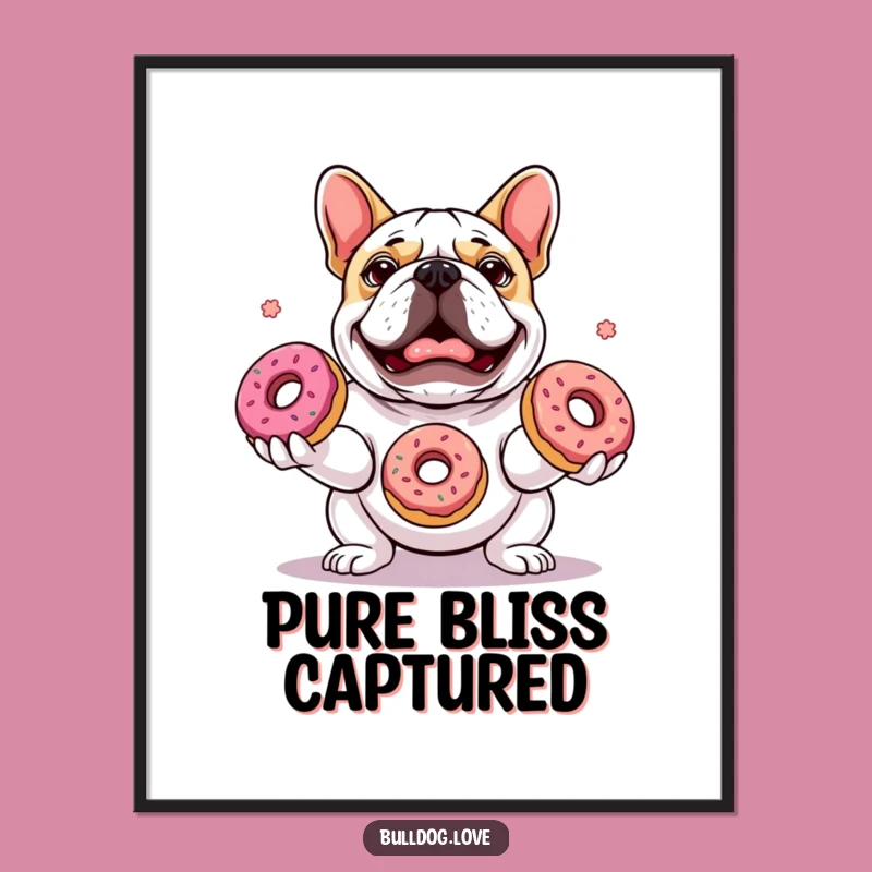 Funny Bulldog Juggling Donuts Digital Print - Hilarious Art for Your Walls