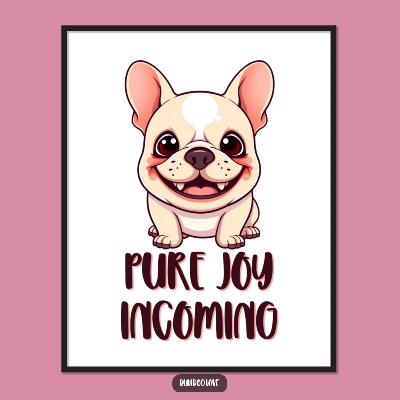 Funny Kawaii Bulldog Digital Art Print - Goofy Grin Floppy Ears, Instant Hilarious Gift
