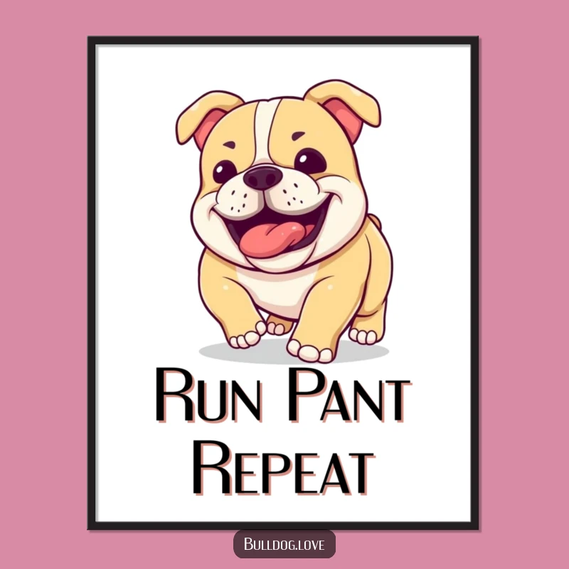 Funny Bulldog Jowls Panting Digital Print: Instant Wall Art