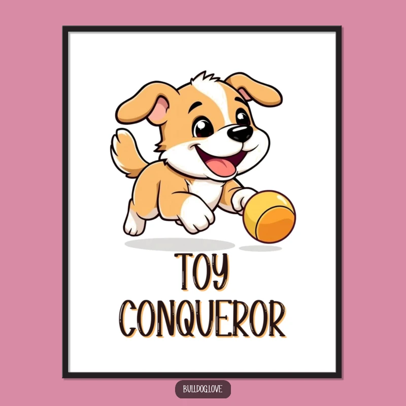 Funny Energetic Dog Digital Art: Bouncy Toy Chase, Instant Dynamic Decor