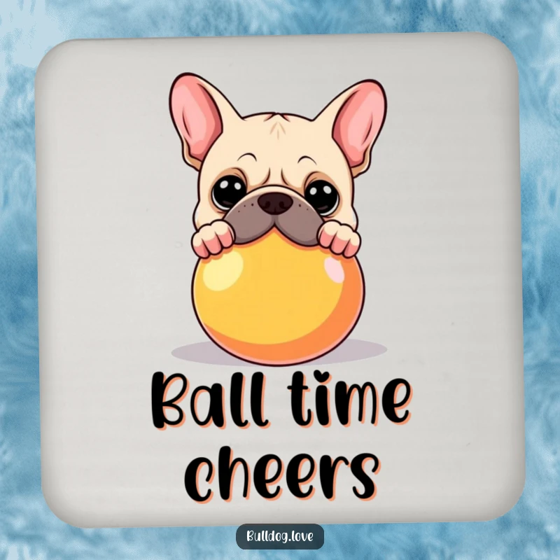 Funny Bulldog Coasters: Set of 4 featuring a bulldog peeking over a colorful ball. Fun and funny gift.