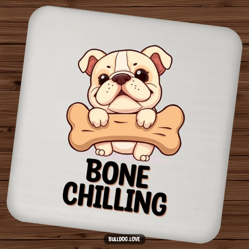 Funny Bulldog Coaster: A cheeky bulldog with a grin peeks from behind a bone, adorably guarding your drinks.