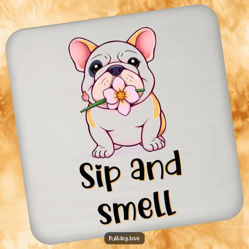 Funny Bulldog Coaster: A proud bulldog holds a flower in its mouth, adorably protecting your surfaces.