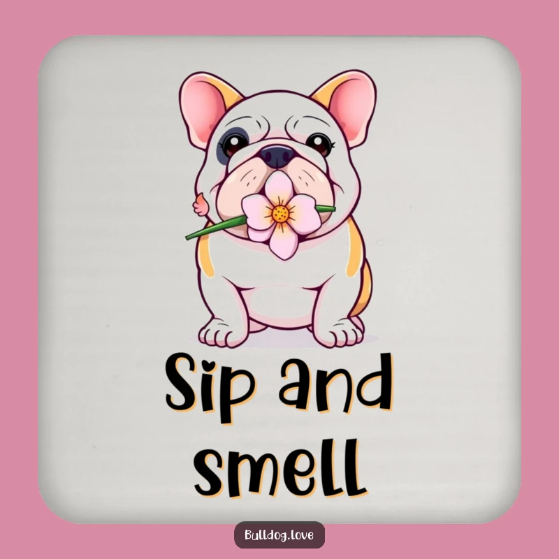 Funny Bulldog Coaster Set: Proud Pup's Floral Guard, Sweet Table Protection, Perfect Gift!