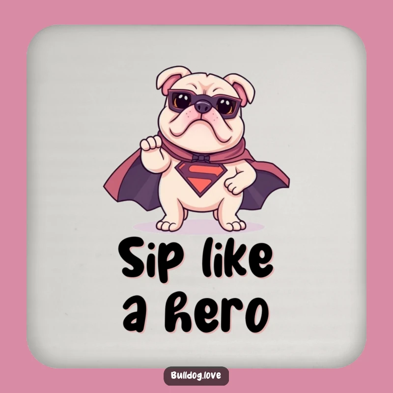 Funny Superhero Bulldog Coaster: Heroic Pose Protection, Humorous Gift