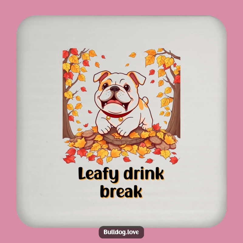 Funny Bulldog Autumn Leaves Drink Coasters: Playful Protection for Fall
