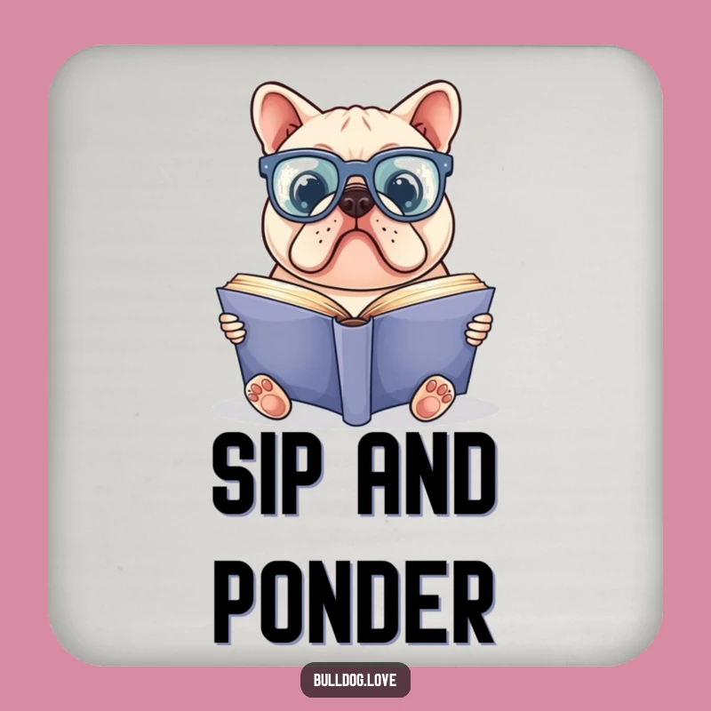 Funny Bookworm Bulldog Coaster: Smart Glasses Protection, Humorous Gift for Book Lovers