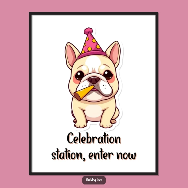 Funny Bulldog Party Poster: Festive Wall Art for a Hilarious Home Decor