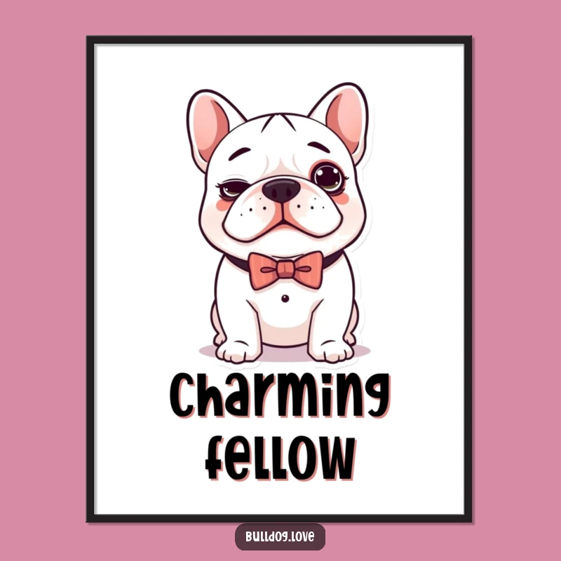 Funny Kawaii Bulldog Bow Tie Poster - Adorable Art for Any Room
