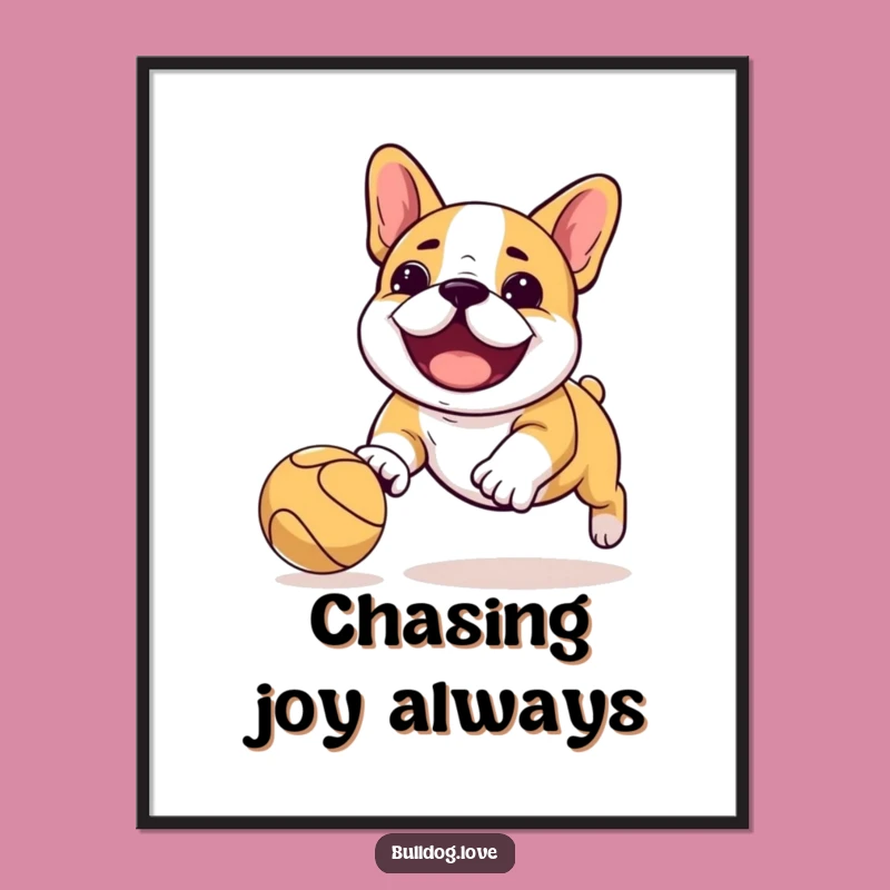 Funny Kawaii Bulldog Poster: Ball Chase Wall Art Delight Gift