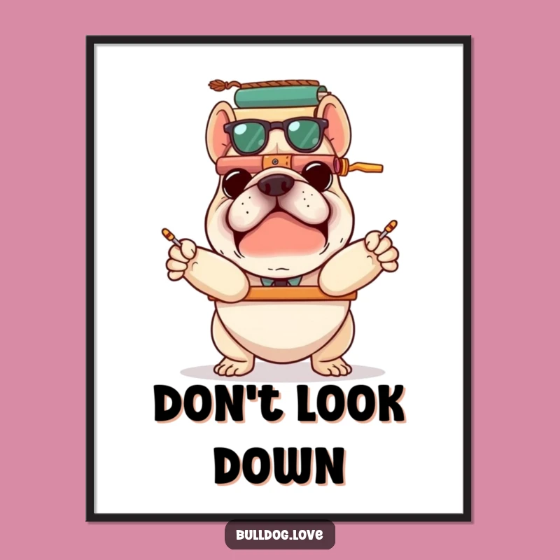 Funny Bulldog Balance Poster: Quirky Wall Art for Humorous Homes