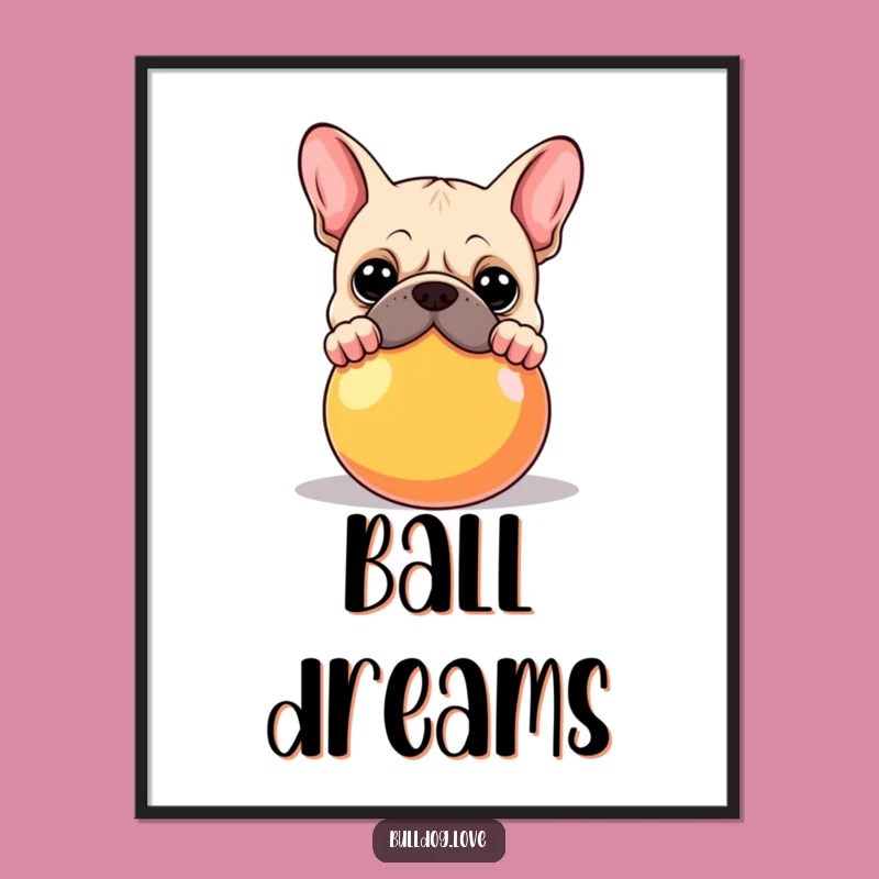 Funny Bulldog Ball Poster: Bring Playful Canine Charm to Your Walls Gift