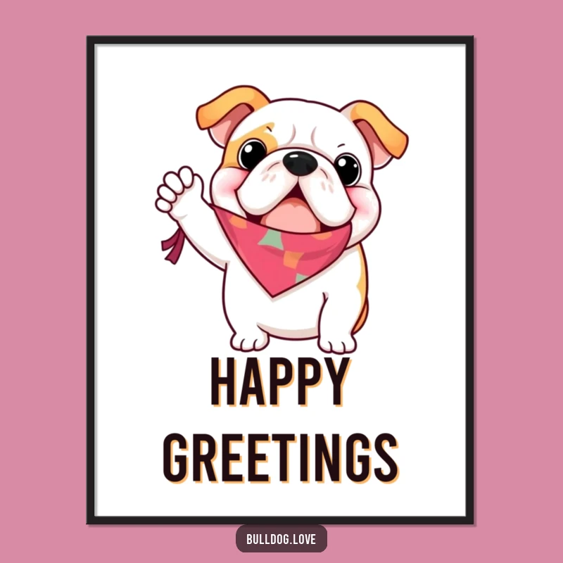 Funny Bulldog Bandana Wave Poster: Hilarious Greeting Art