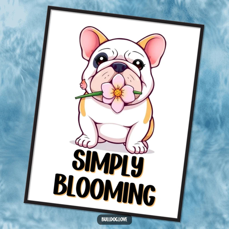 Funny Bulldog Poster: A proud bulldog holds a flower in its mouth, creating a sweet and endearing piece.
