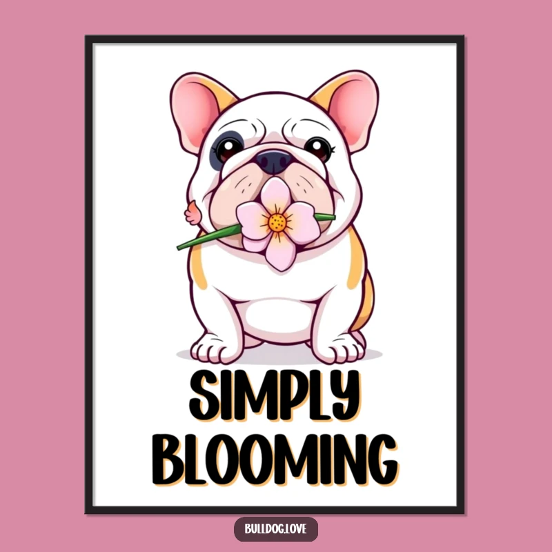 Funny Bulldog Flower Poster: Proud Pup's Art, Sweet Wall Decor, Perfect Gift Idea!