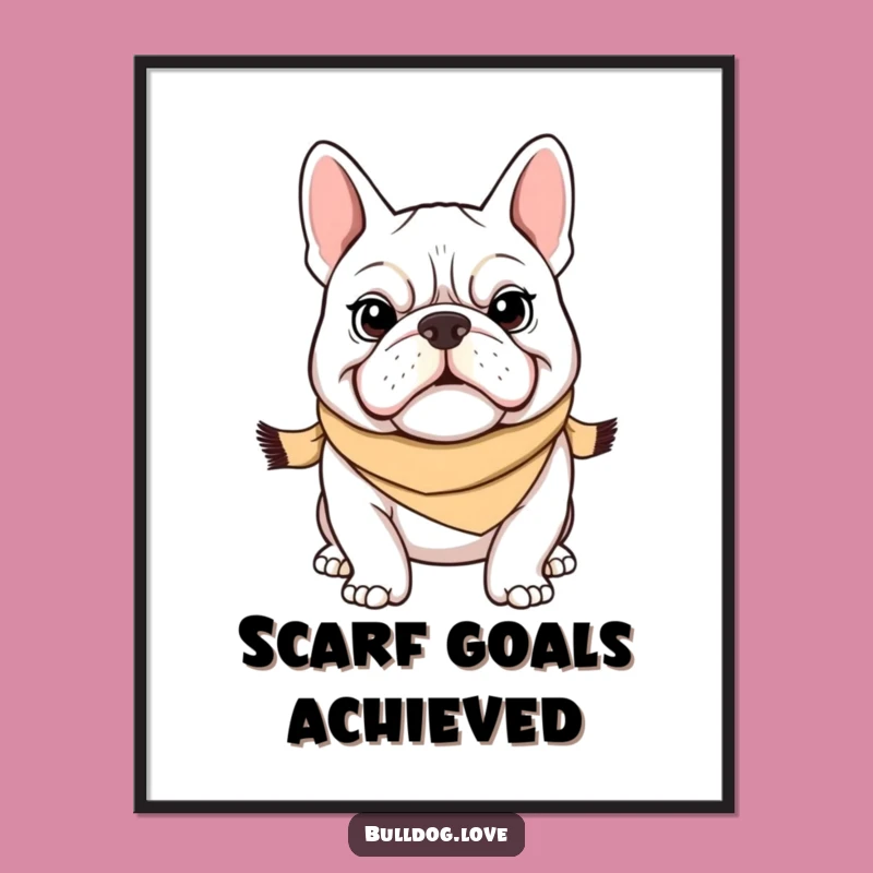 Funny Bulldog Scarf Poster: Add Determined Canine Charm to Your Wall Art Gift
