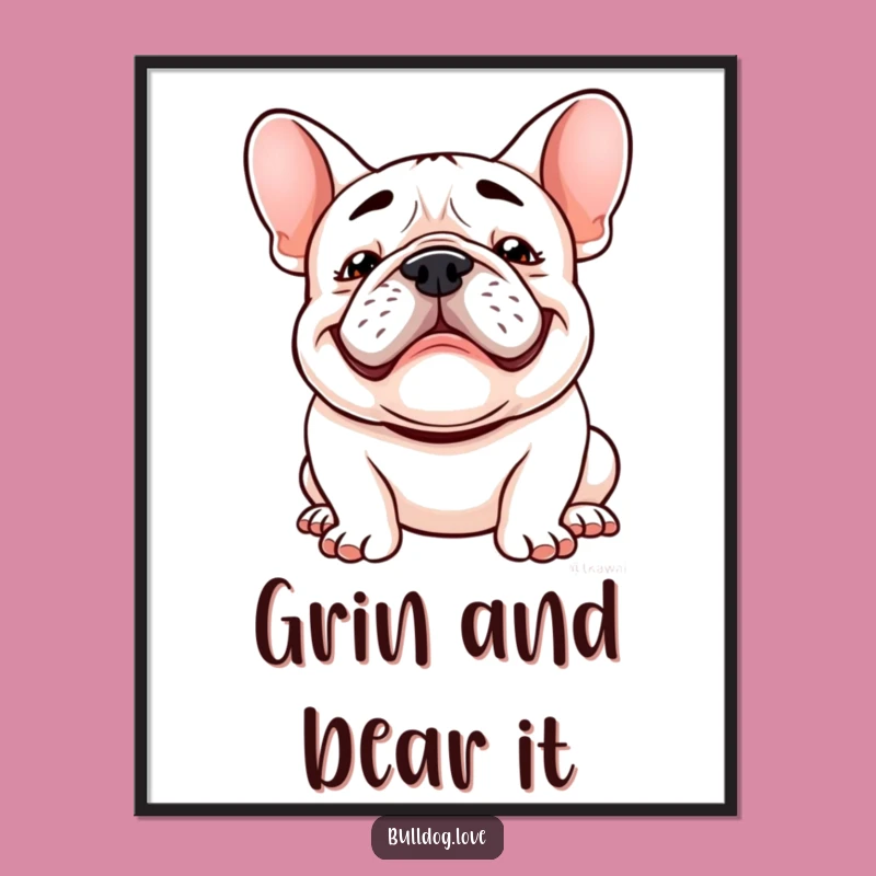 Funny Kawaii Bulldog Poster: Goofy Grin Floppy Ears Wall Art Gift