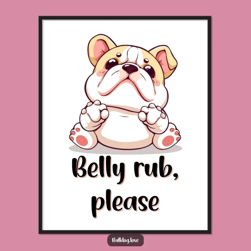 Funny Kawaii Bulldog Poster: Paws Up Belly Rub Wall Art Gift