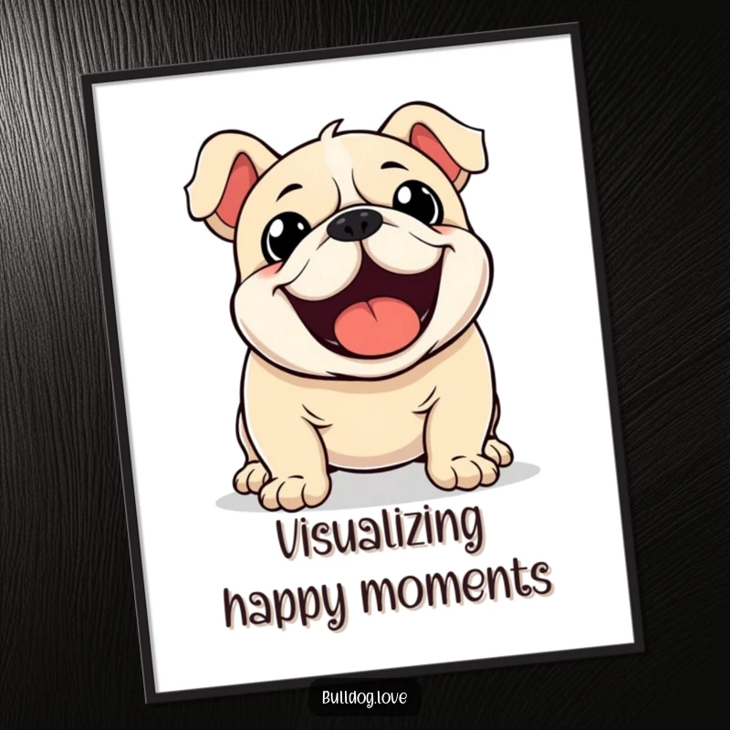 Funny Kawaii Bulldog Poster capturing a dog with a tail wagging so fast it’s a blur, full of excitement.