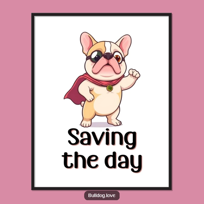Funny Hero Bulldog Poster - Adorable Wall Art, Perfect Quirky Gift for Dog Lovers