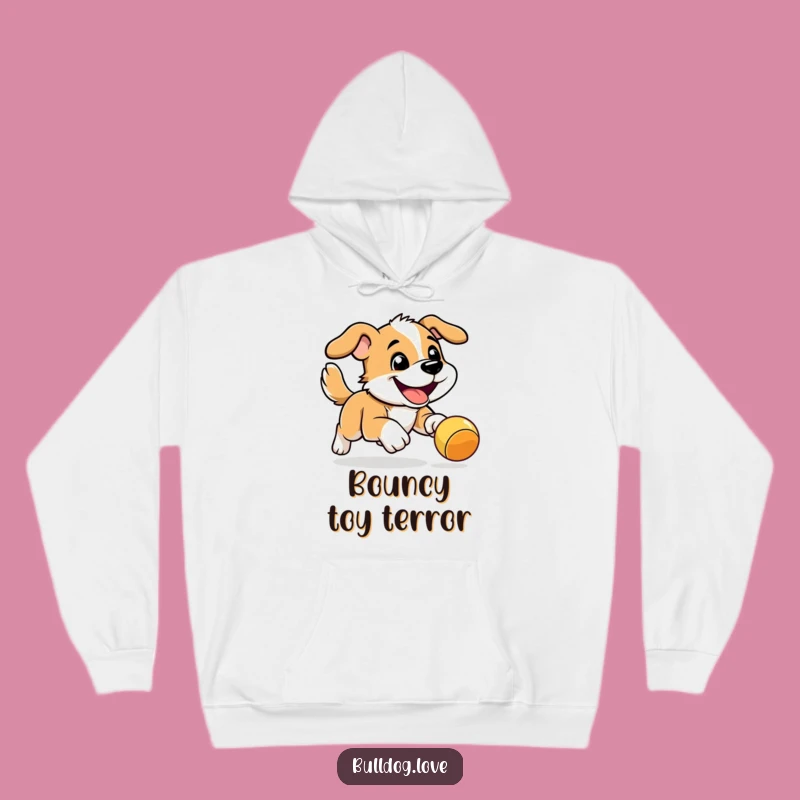 Funny Energetic Dog Hoodie: Bouncy Toy Chase, Cozy & Comical Gift