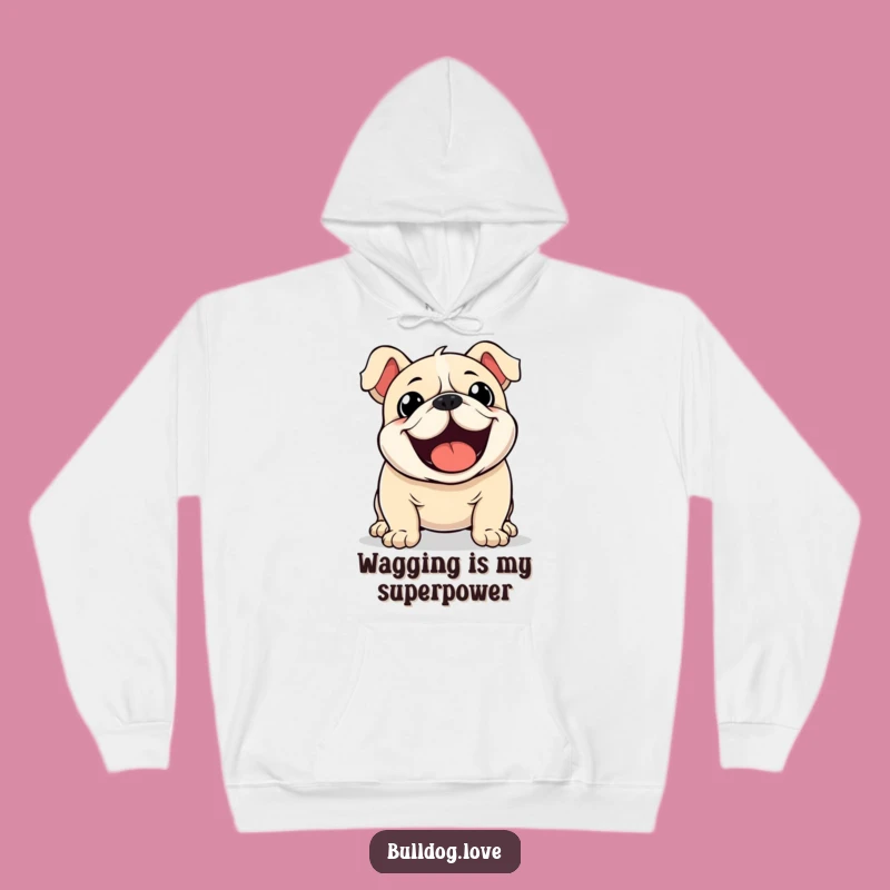 Cozy Funny Kawaii Bulldog Wagging Hoodie - Your Warmest, Most Excited Companion!
