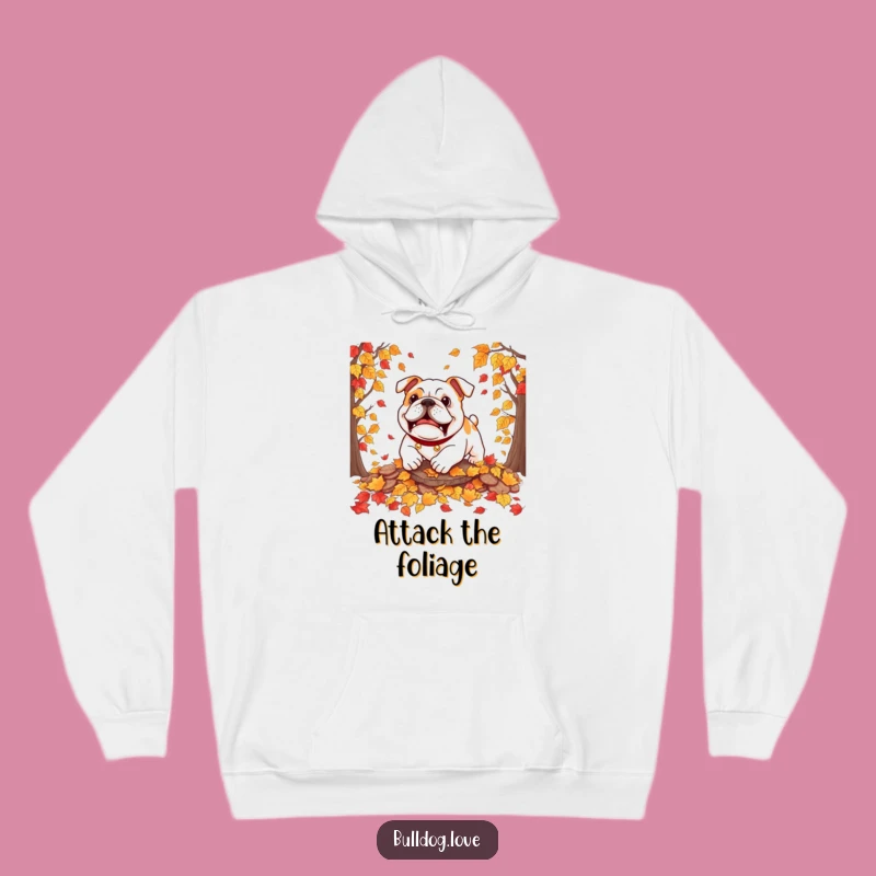 Funny Bulldog Autumn Leaves Hoodie: Cozy and Playful Fall Apparel