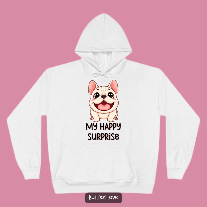 Funny Surprised Bulldog Woof Hoodie: Cozy Excited Dog with Wide Eyes, Best Funny Gift for Dog Fans