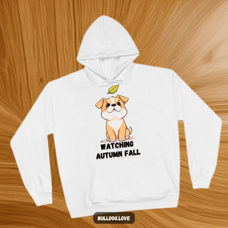 Funny Solid Dog Hoodie: Solid build dog looking up with a comical, amused expression at a gently falling leaf.