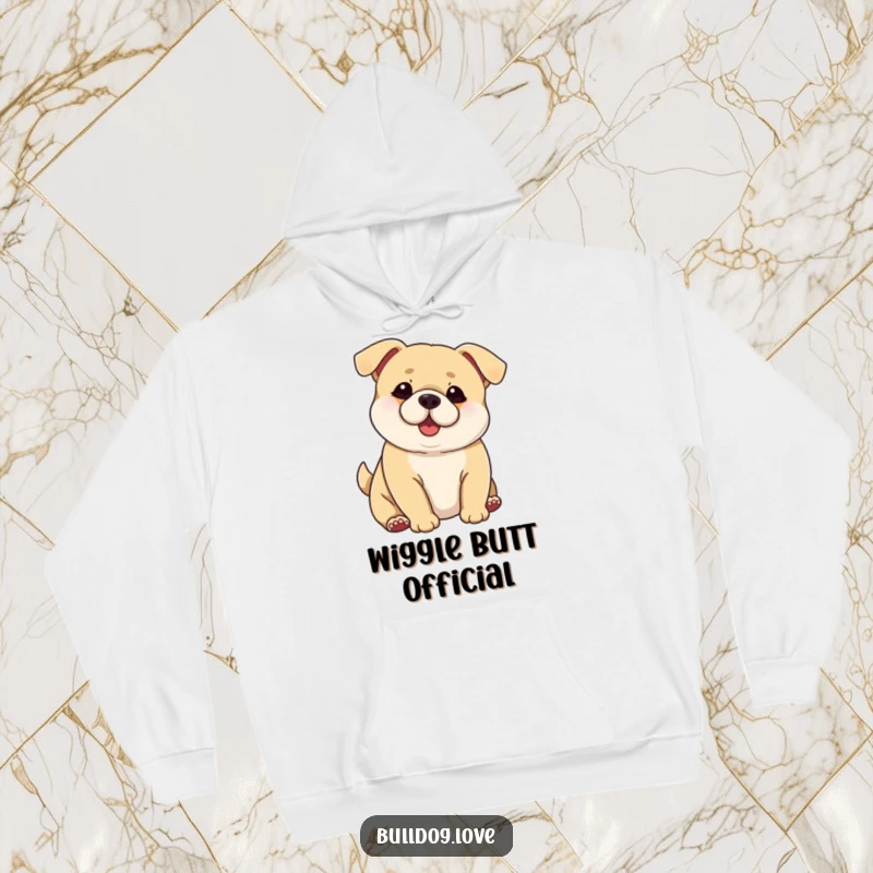 Funny Chubby Dog Hoodie: Chubby dog with large ears, expressing extreme happiness by wagging its whole body.