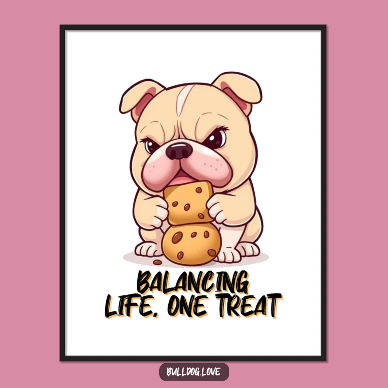 Free Printable Wall Art: Determined Bulldog Treat Balance Funny Downloadable Decor