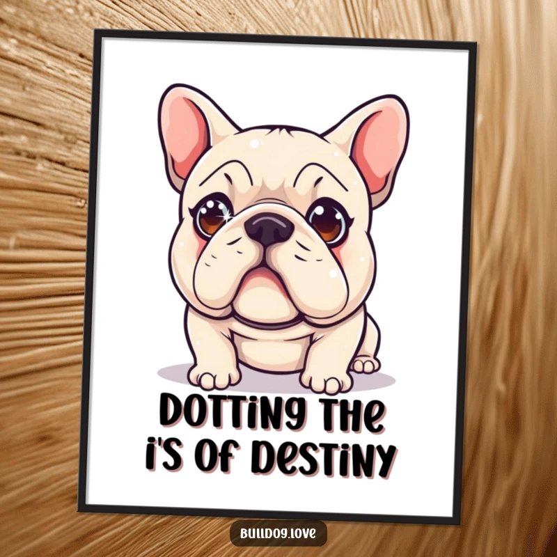 Funny Free Printable Wall Art: Energetic bulldog with sparkling eyes, mid-chase after a red laser dot, full of playful mischief.