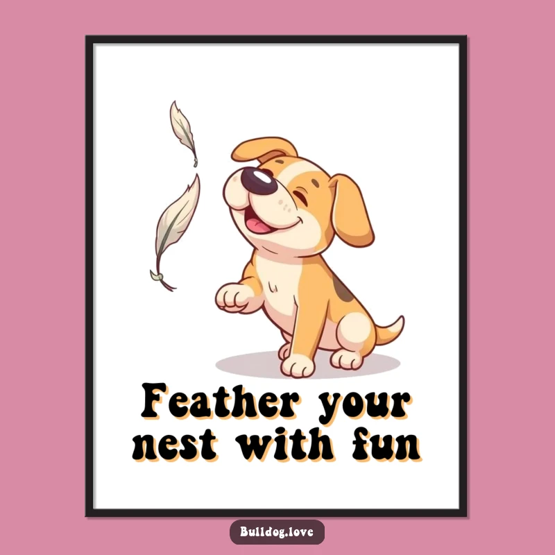 Free Printable Wall Art: Broad Snout Dog Feather Chase - Whimsical & Funny Dog Art