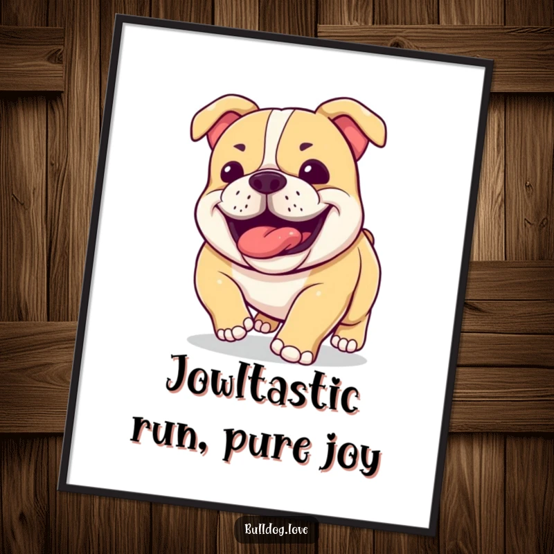 Funny Free Printable Wall Art: A content bulldog with wonderfully loose jowls, happily panting after a vigorous and enjoyable run.