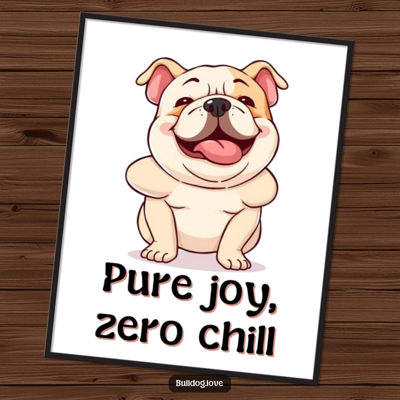 Funny Free Printable Wall Art: A joyful bulldog wiggling its entire body with infectious excitement, adding a burst of fun.