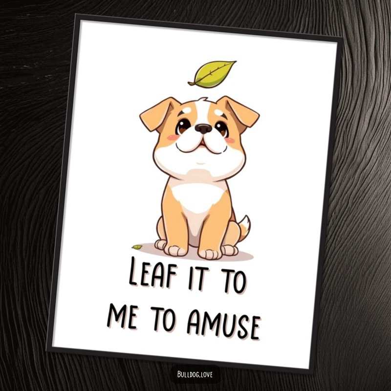 Funny Free Printable Wall Art: A dog with a solid build watches a single falling leaf with pure, amused curiosity.