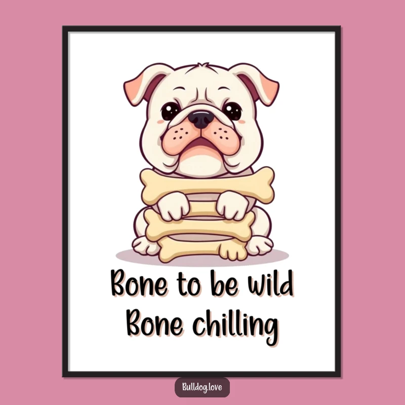 Funny Free Printable Bulldog Wall Art: Bone Stacking Dog Downloadable Decor
