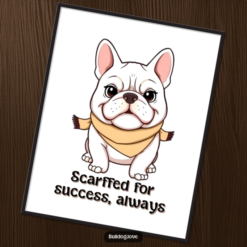 Funny Free Printable Wall Art: Dapper bulldog sporting a tiny scarf, exuding charm and humor for your home.