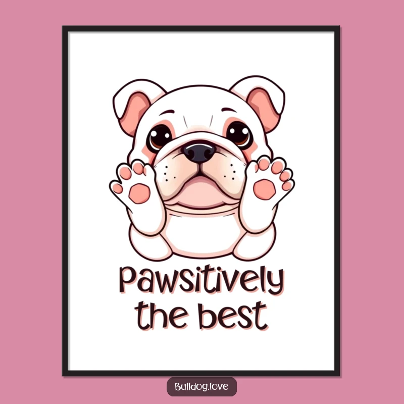 Funny Free Printable Wall Art: Adorable Kawaii Bulldog, Paws Up, Downloadable Decor