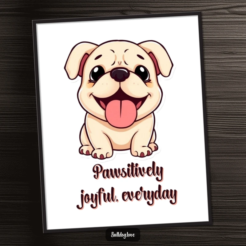 Funny Free Printable Wall Art: A cheerful bulldog with floppy ears, panting happily, radiating pure joy.