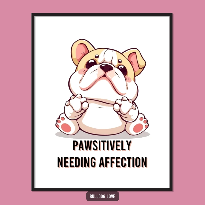 Free Printable Wall Art: Adorable Kawaii Bulldog Paws Up, Cute Downloadable Art