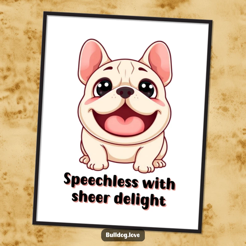 Funny Free Printable Wall Art: A bulldog with wide, surprised eyes lets out a happy woof, full of expression.