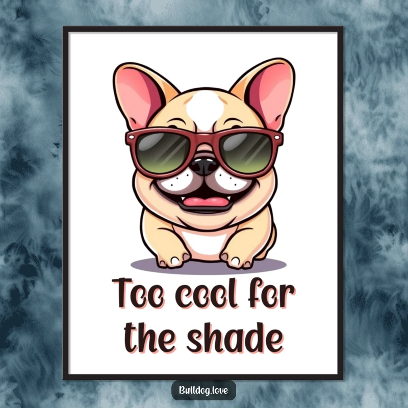 Funny Free Printable Bulldog Wall Art, a giggling bulldog with floppy ears wearing oversized sunglasses, adding personality.