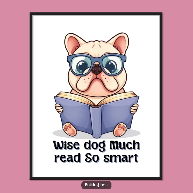 Free Printable Wall Art: Studious Bulldog, Bookish Charm, Funny Downloadable Decor