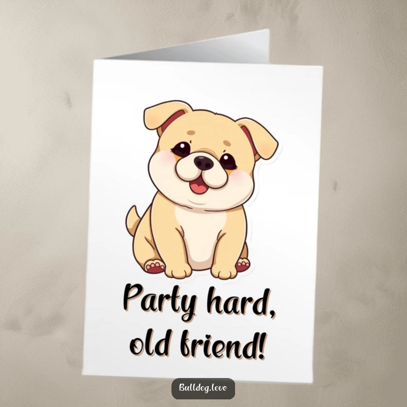 Funny Free Printable Birthday Card: A chubby dog with huge floppy ears wags its entire body with pure birthday bliss.