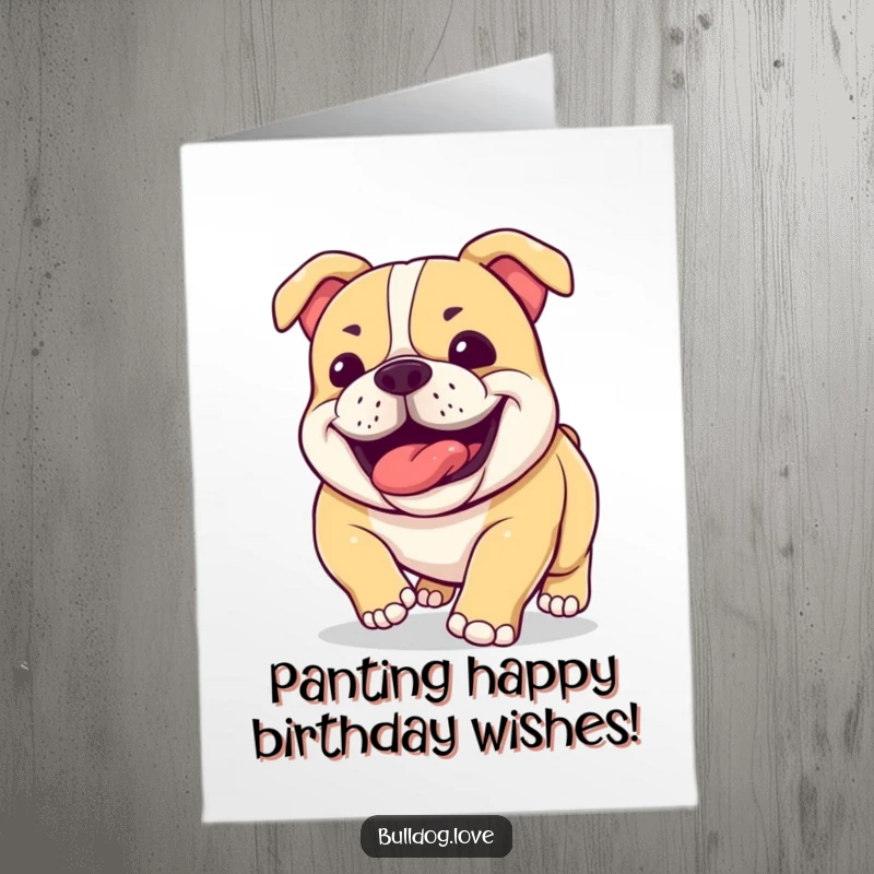 Funny Free Printable Birthday Card: A content bulldog with loose jowls happily panting after an energetic and fun run.