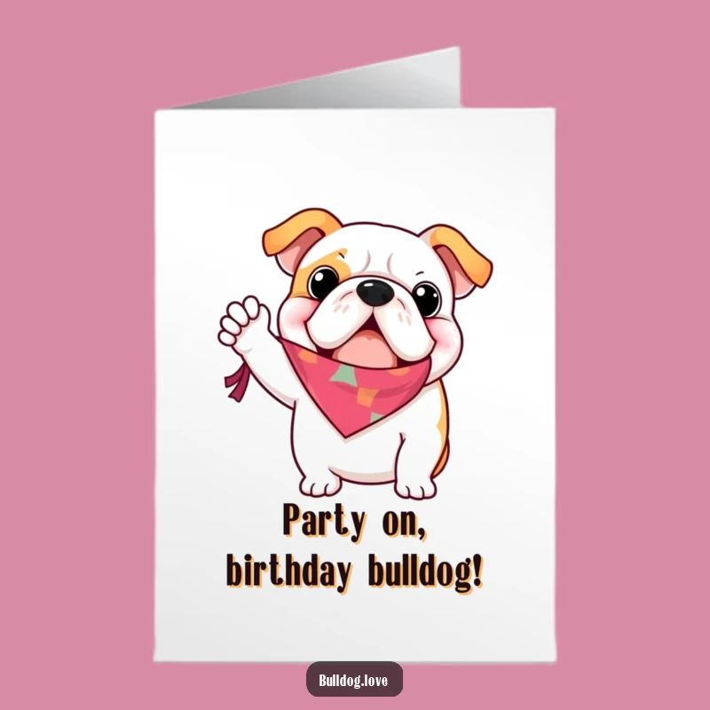 Free Printable Bulldog Bandana Card: Waving Birthday Fun Downloadable
