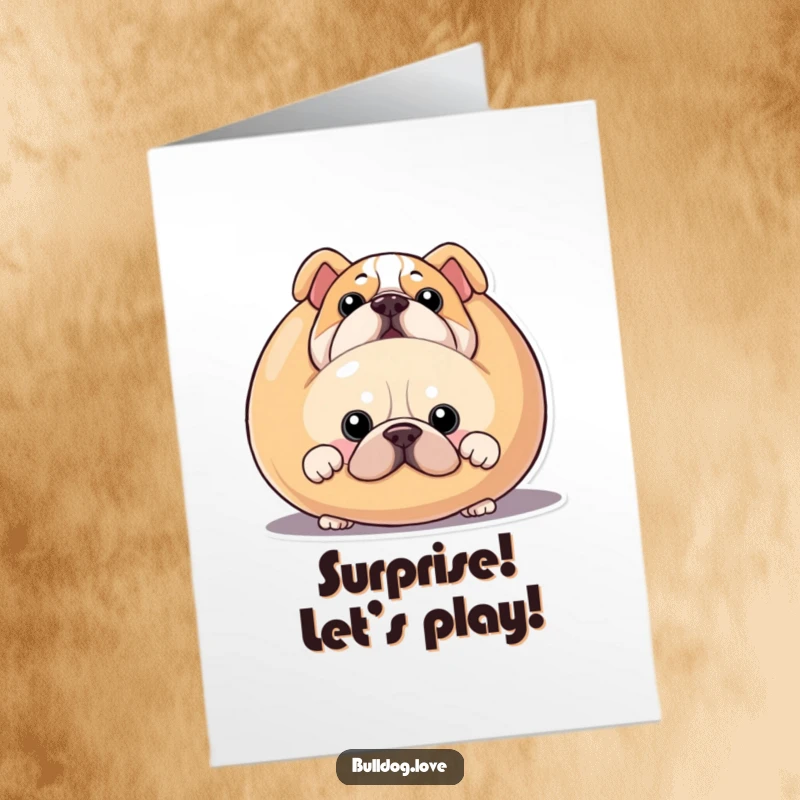 Funny Free Printable Birthday Card: A bulldog peeks cheekily from behind a giant squeaky toy.