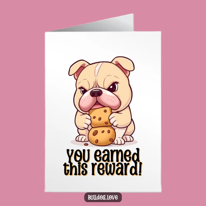 Free Printable Congrats Card: Bulldog Treat Balance Success Funny Gift