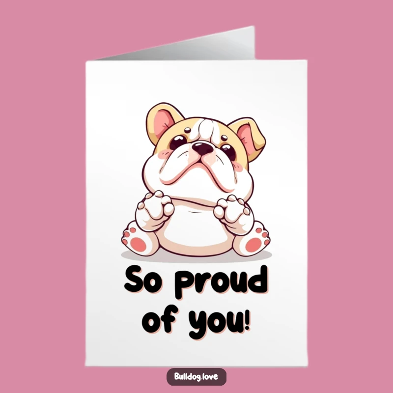 Free Printable Congrats Card: Kawaii Bulldog Paws Up Celebrating Your Success